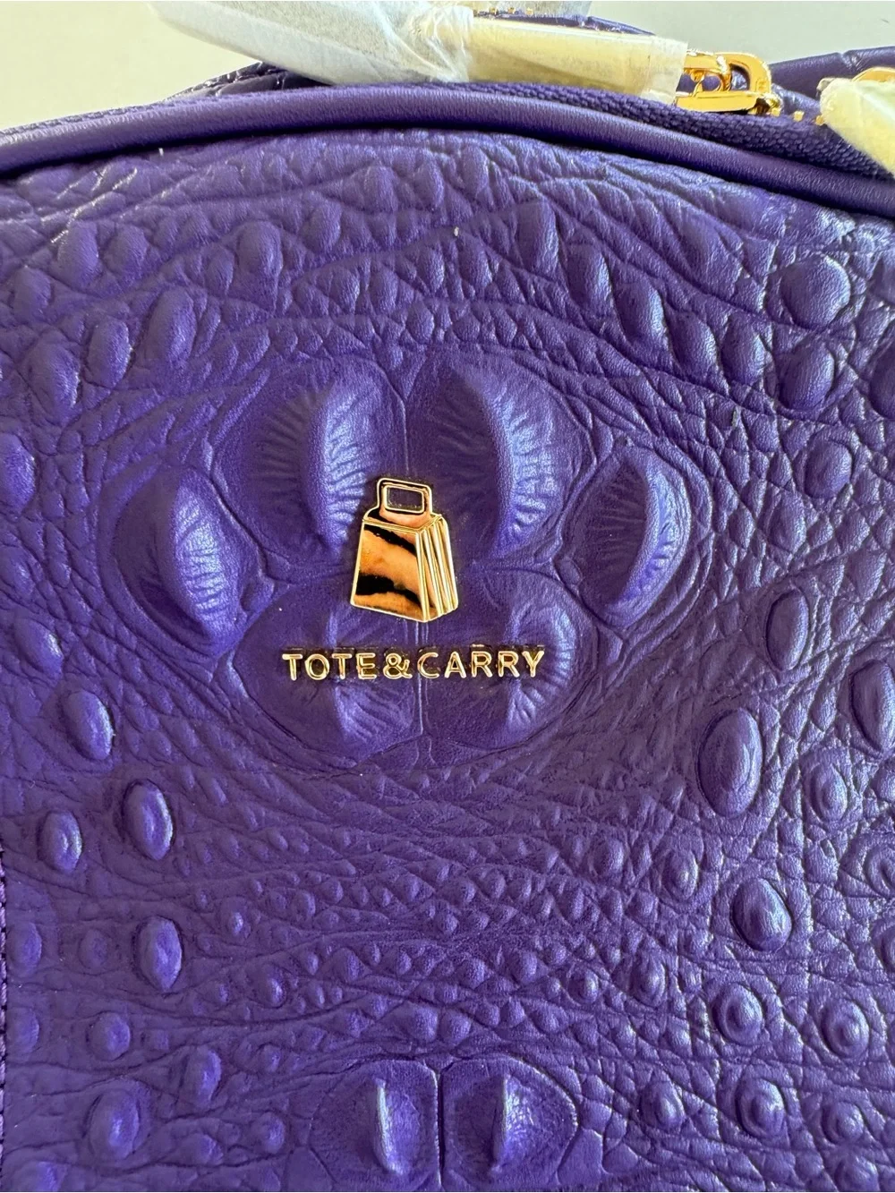 Tote&Carry Purple Croc Embossed Backpack Duffle Bag Set Weekender Travel NWT